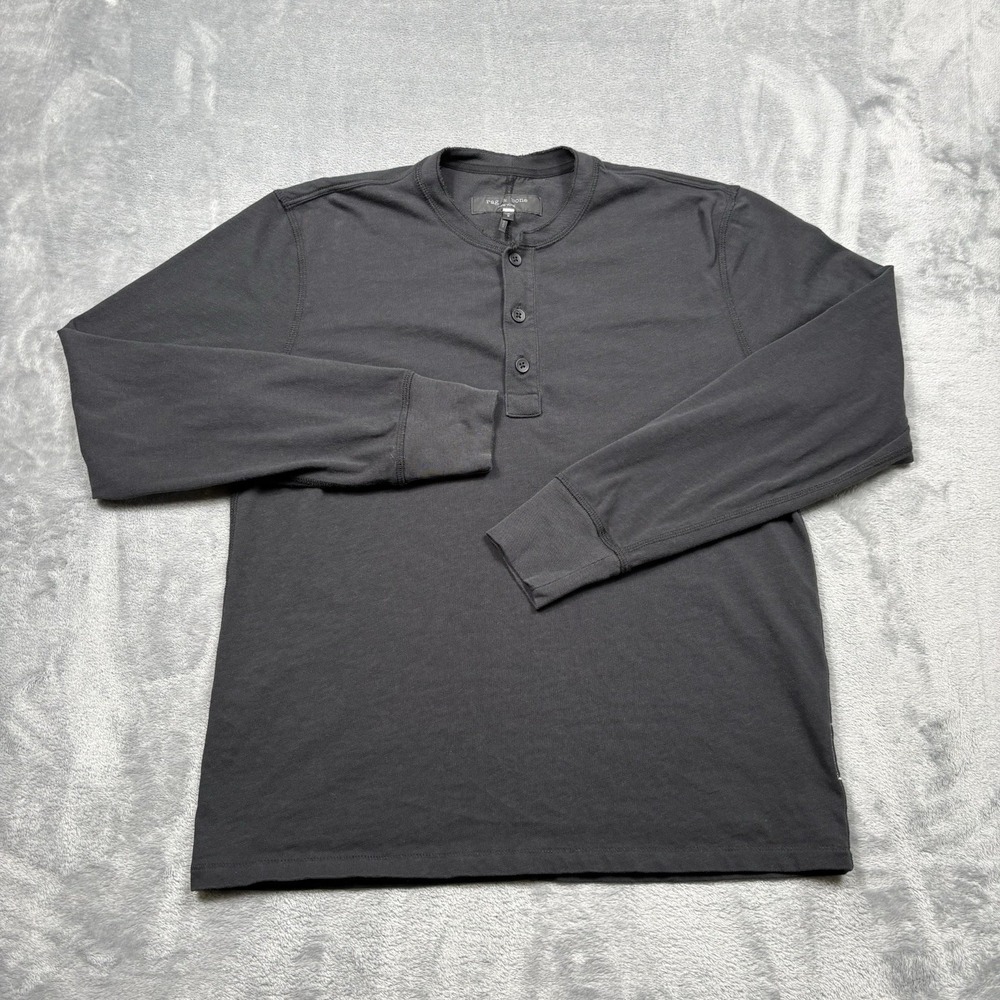 rag & bone New York Men's Henley Shirt Long Sleeve Black Cotton Made in Peru M
